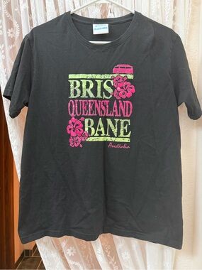 Australia Bris Queensland Bane Graphic Tee - Black with Pink & Lime